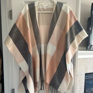 LC Lauren Conrad Beige and Gray Striped Poncho - Like New!